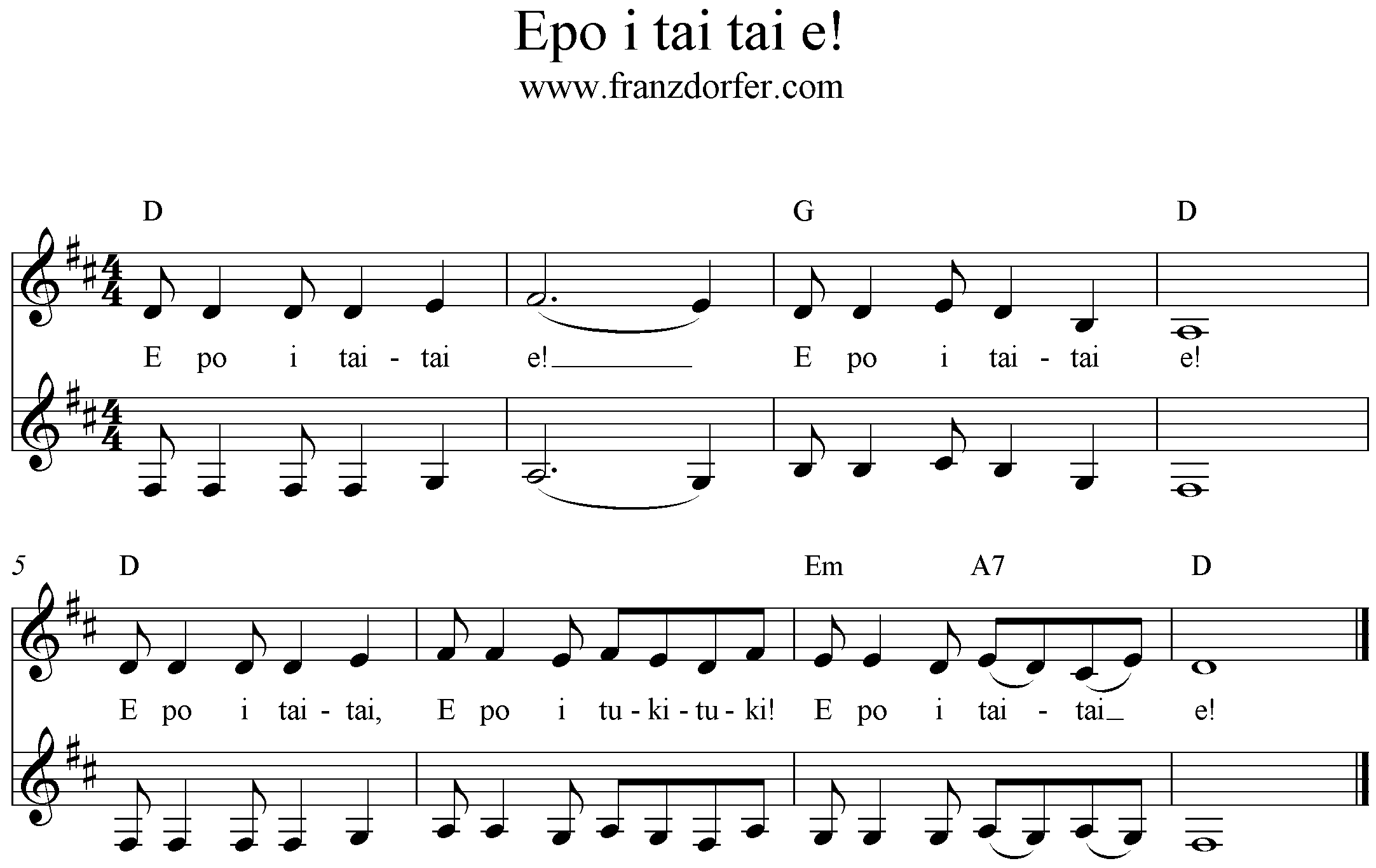 freesheetmusic epo i tai tai e